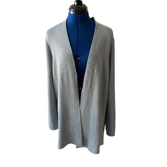 Nygard Collection Silver Metallic Knit Open Cardigan Size L (16-18) 80% Silk - Picture 1 of 10